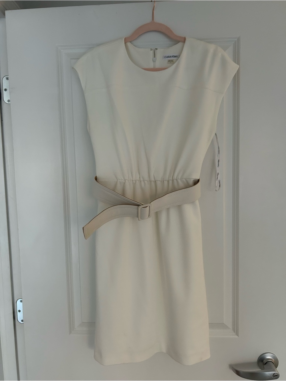 Calvin Klein White Belted Dress